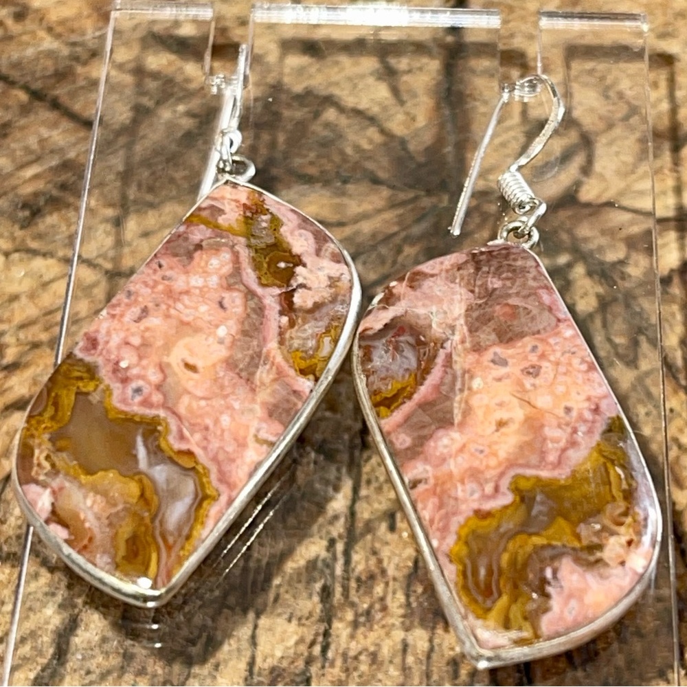Mexican Crazy Lace Agate Earrings 1 7/8”